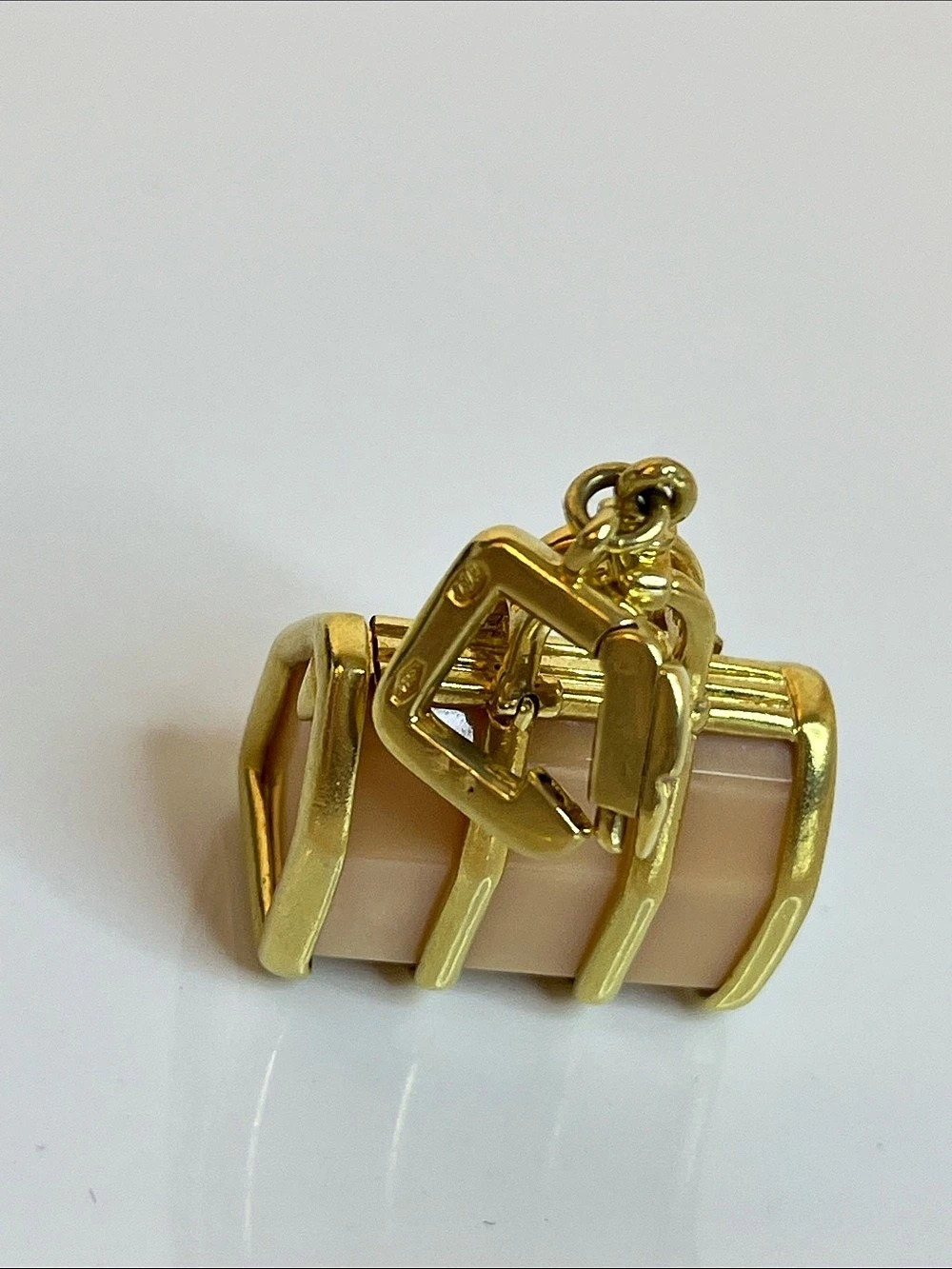 Louis Vuitton 18K Yellow Gold Rose Quartz Keepall Charm Bracelet
